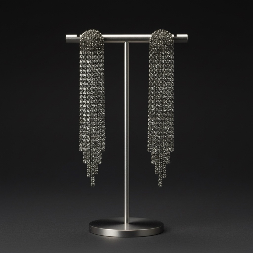 🧚🏻‍♀️ Silver Rhinestone Fringe Dangle Earrings Statement Crystal Waterfall NEW
